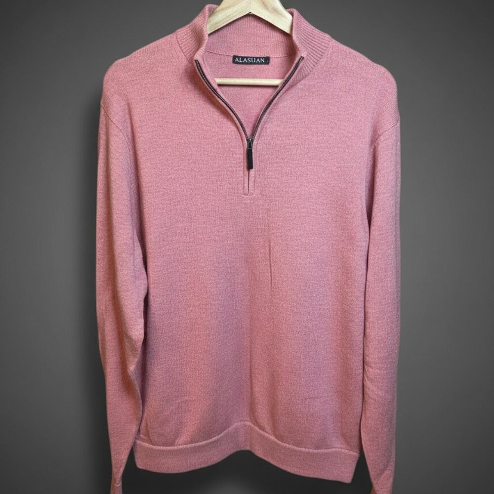 Alashan Cashmere Men's Medium 1/4 Zip Pullover Coral Knit Wool Cashmere Blend